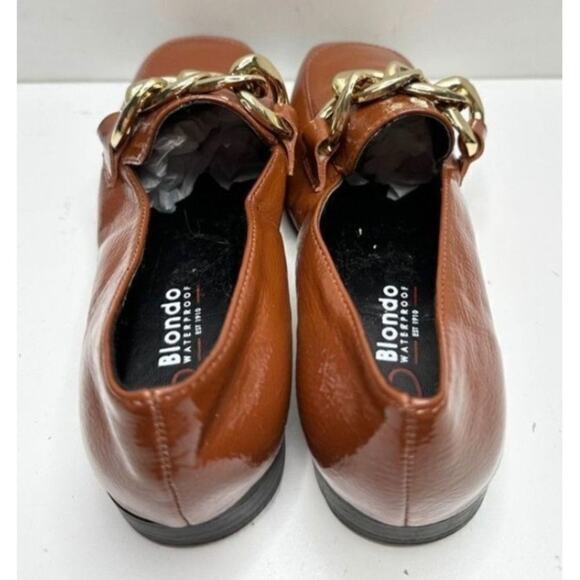 Blondo Waterproof Chain Accent Loafers Square Toe Brown Patent Leather Size 5 - Picture 5 of 7